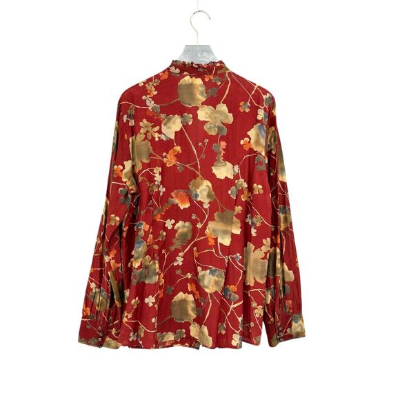Coldwater Creek Red Floral Print Cotton Silk Blend Long Sleeve Lightweight Top - Picture 6 of 13